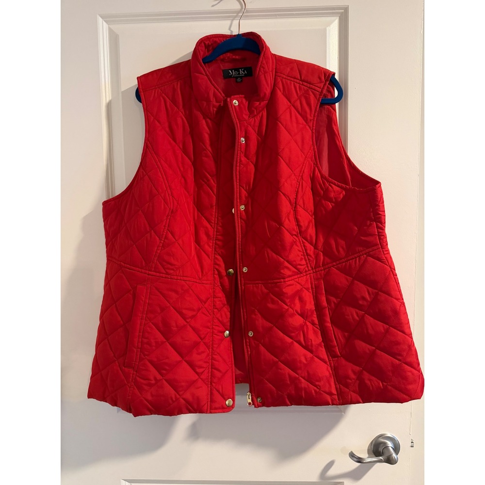 Mo Ka Quilted Puffer Vest Red Snap Front Stand Collar Women's Size 2x
